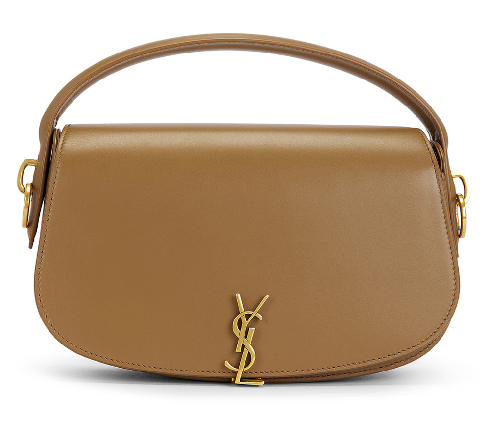 Saint Laurent Voltaire Beige Box Leather YSL Gold Logo Shoulder Top Handle Bag